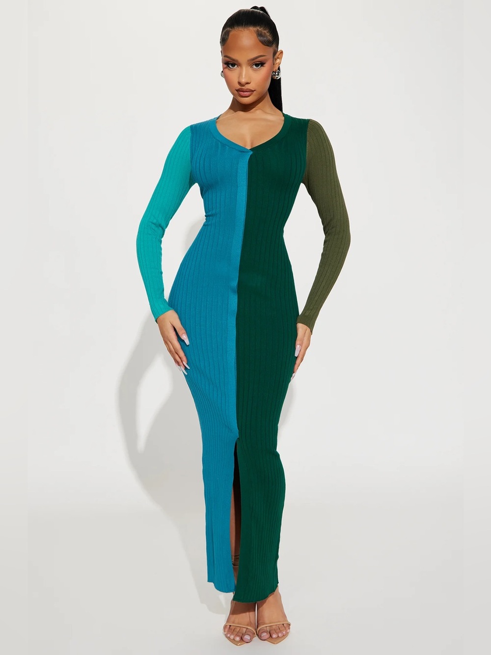 NEW! FASHION NOVA 'Elissa' Colorblock Sweater Knit Maxi Dress